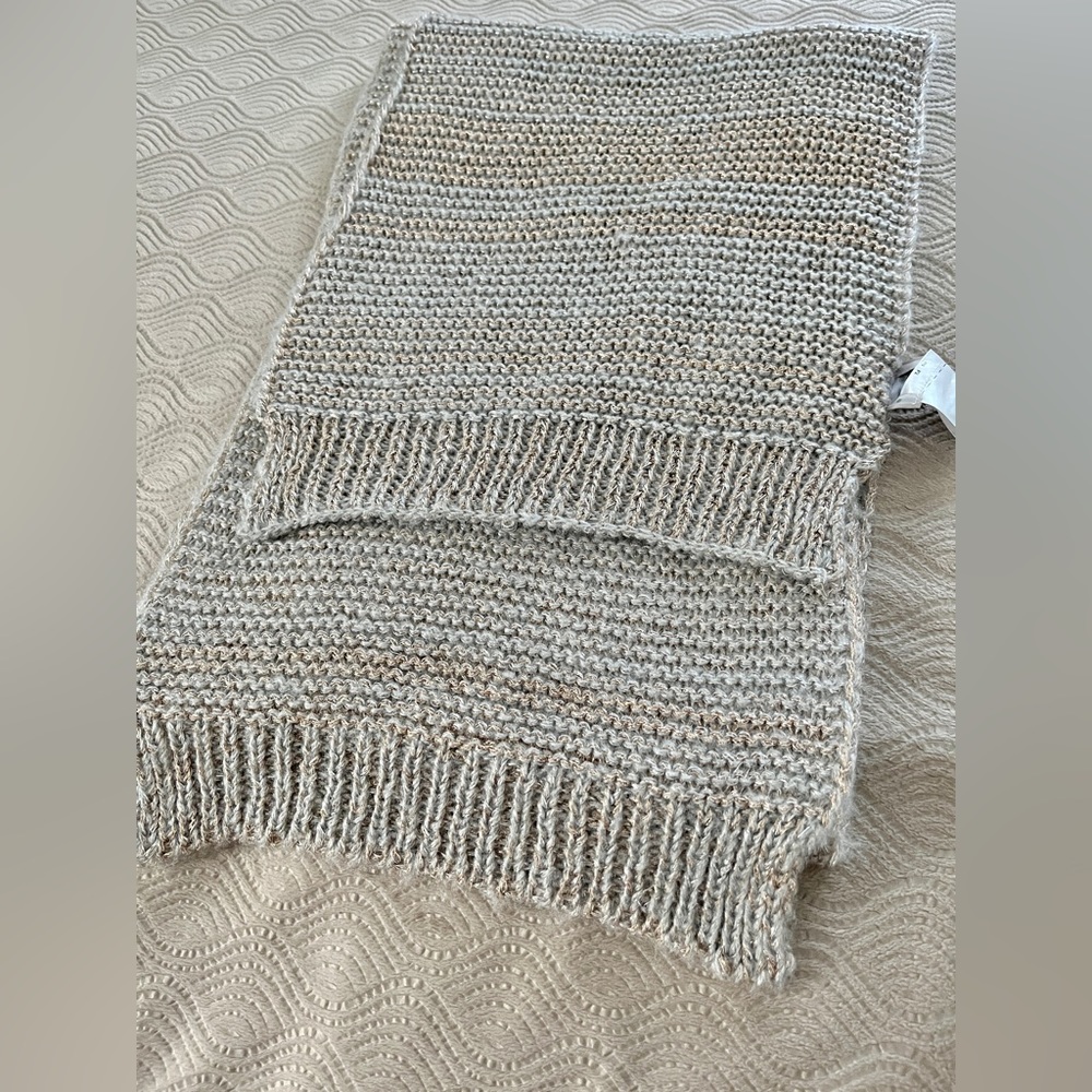 Chico’s women’s cold weather scarf in tan and gray shimmer, one size